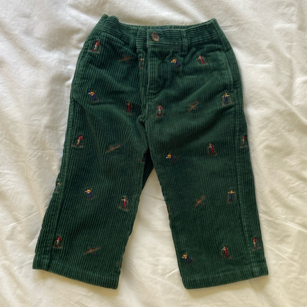 Ralph Lauren pants with skiers! green corduroy 100% cotton w embroidered skiers